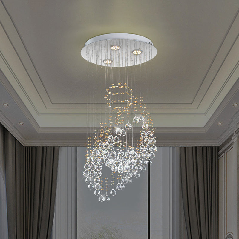 Crystal Balls Chrome LED Cluster Pendant Leaf Shaped Modernist Suspension Lighting for Bedroom Clearhalo 'Ceiling Lights' 'Modern Pendants' 'Modern' 'Pendant Lights' 'Pendants' Lighting' 1194221