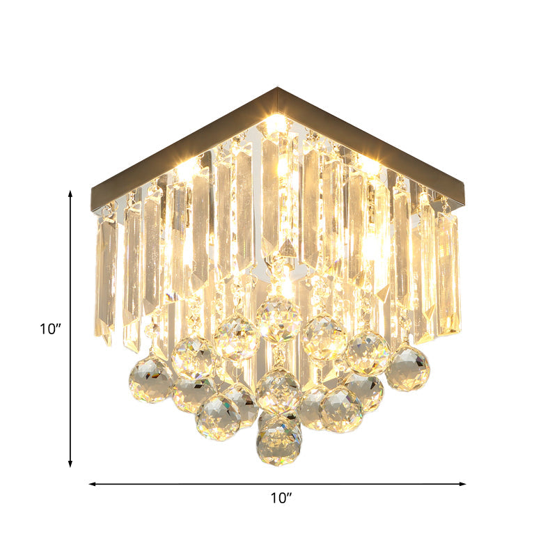 Cube Foyer Ceiling Lighting Minimalism Clear Crystal LED Flush Mount Light Fixture with Ball Drop Clearhalo 'Ceiling Lights' 'Close To Ceiling Lights' 'Close to ceiling' 'Flush mount' Lighting' 1194283