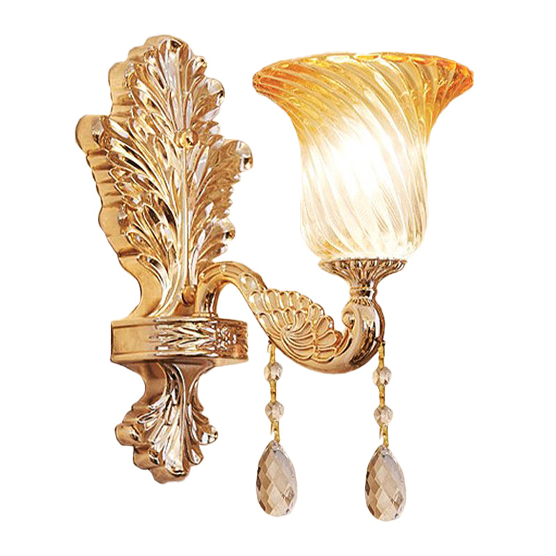 Fading Twisted Glass Flared Sconce Traditional Single-Bulb Bedroom Wall Mounted Lighting in Gold Clearhalo 'Wall Lamps & Sconces' 'Wall Lights' Lighting' 1194339