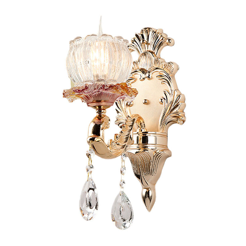 Scalloped Dome Bedside Wall Light Postmodern Crystal 1 Head Gold Wall Sconce Light Clearhalo 'Wall Lamps & Sconces' 'Wall Lights' Lighting' 1194387