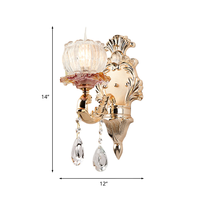 Scalloped Dome Bedside Wall Light Postmodern Crystal 1 Head Gold Wall Sconce Light Clearhalo 'Wall Lamps & Sconces' 'Wall Lights' Lighting' 1194388