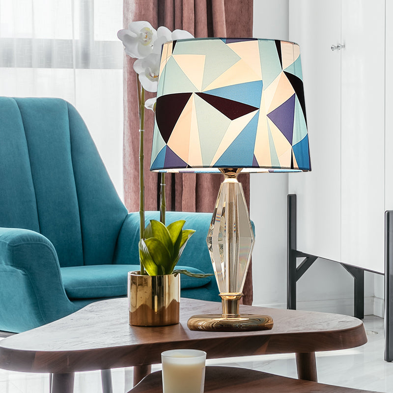 Patchwork Fabric Table Lamp Modern 1 Bulb Bedroom Nightstand Light in Blue with Crystal Accent Blue Clearhalo 'Lamps' 'Table Lamps' Lighting' 1194431