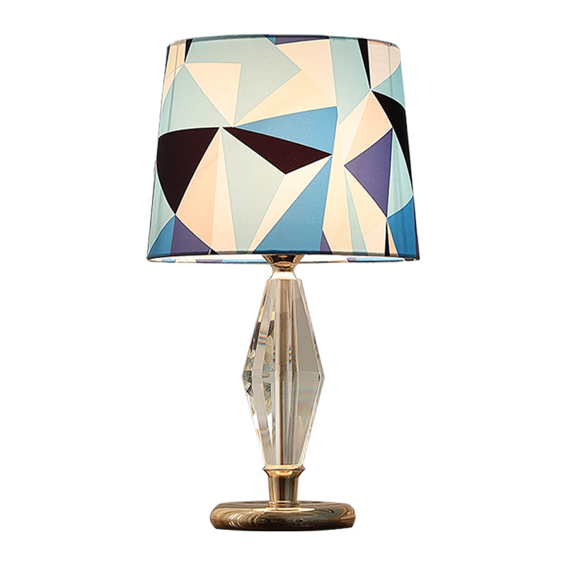Patchwork Fabric Table Lamp Modern 1 Bulb Bedroom Nightstand Light in Blue with Crystal Accent Clearhalo 'Lamps' 'Table Lamps' Lighting' 1194433