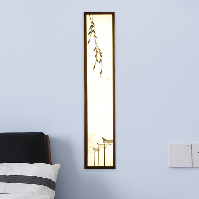 Chinese Style LED Wall Mural Lamp Acrylic Brown Rectangle Shaped Wall Mounted Light with Lotus/Leaf Pattern Clearhalo 'Wall Lamps & Sconces' 'Wall Lights' Lighting' 1194448