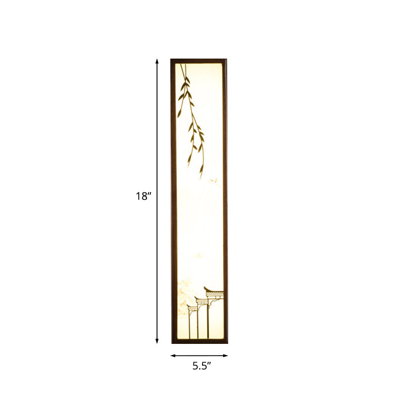 Chinese Style LED Wall Mural Lamp Acrylic Brown Rectangle Shaped Wall Mounted Light with Lotus/Leaf Pattern Clearhalo 'Wall Lamps & Sconces' 'Wall Lights' Lighting' 1194451