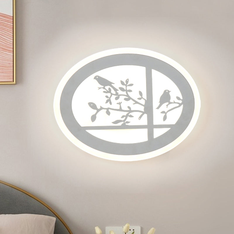 Circular Acrylic Bird and Branch Wall Lighting Asia Style LED White Wall Mural Lamp, White/Warm Light White Clearhalo 'Wall Lamps & Sconces' 'Wall Lights' Lighting' 1194452