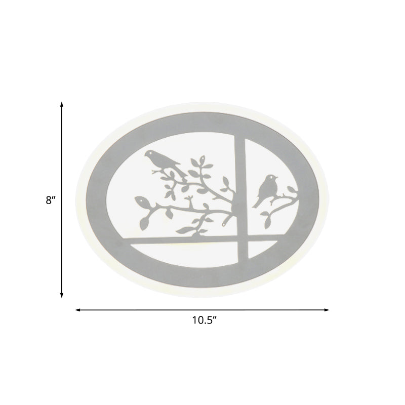 Circular Acrylic Bird and Branch Wall Lighting Asia Style LED White Wall Mural Lamp, White/Warm Light Clearhalo 'Wall Lamps & Sconces' 'Wall Lights' Lighting' 1194455