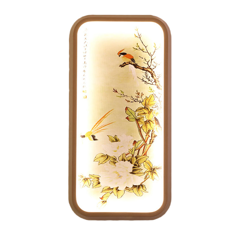 Fabric Rectangle Leaf and Bird Mural Light Chinese Style LED Yellow Wall Mount Light Clearhalo 'Wall Lamps & Sconces' 'Wall Lights' Lighting' 1194482