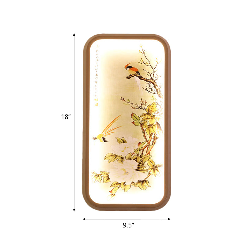 Fabric Rectangle Leaf and Bird Mural Light Chinese Style LED Yellow Wall Mount Light Clearhalo 'Wall Lamps & Sconces' 'Wall Lights' Lighting' 1194483