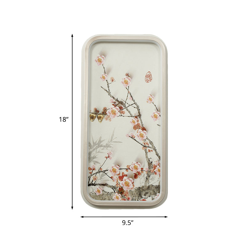 LED Corridor Wall Mount Lamp Chinese Style Pink Plum Blossom Mural Light with Rectangle Metal Shade Clearhalo 'Wall Lamps & Sconces' 'Wall Lights' Lighting' 1194504