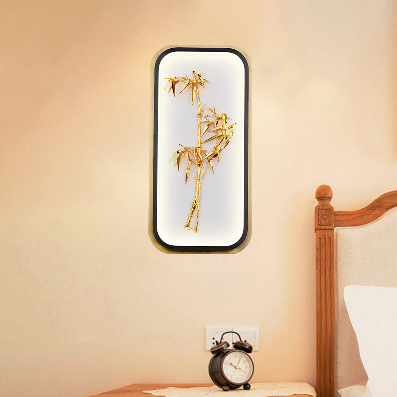 Rectangle Bamboo Leaf Wall Light Chinese Style Metallic LED Gold Wall Mural Lamp for Corridor Clearhalo 'Wall Lamps & Sconces' 'Wall Lights' Lighting' 1194866