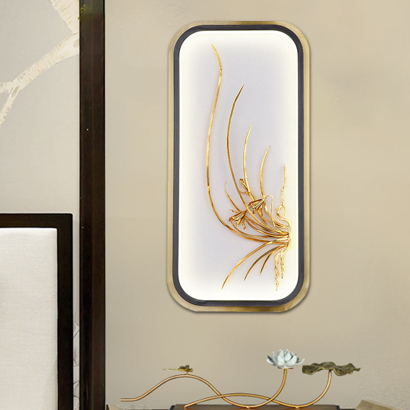 Rectangle Bamboo Leaf Wall Light Chinese Style Metallic LED Gold Wall Mural Lamp for Corridor Clearhalo 'Wall Lamps & Sconces' 'Wall Lights' Lighting' 1194870