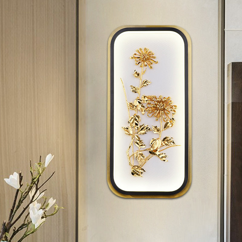 Metallic Rectangle Plum Blossom Mural Light Oriental Style LED Wall Mounted Light Fixture in Gold Clearhalo 'Wall Lamps & Sconces' 'Wall Lights' Lighting' 1194875