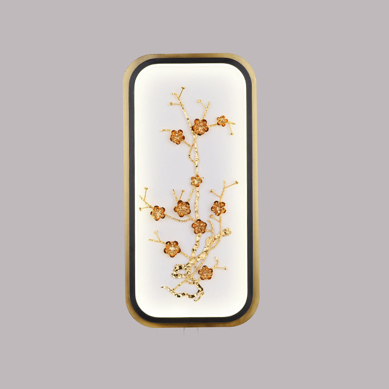 Metallic Rectangle Plum Blossom Mural Light Oriental Style LED Wall Mounted Light Fixture in Gold Clearhalo 'Wall Lamps & Sconces' 'Wall Lights' Lighting' 1194881