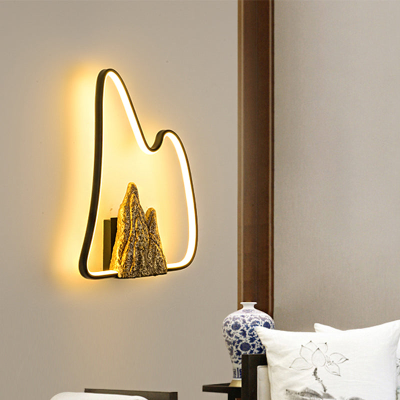 Geometric Shaped Ironic Mural Light Oriental Style LED Black and Gold Wall Lamp with Mountain Pattern Clearhalo 'Wall Lamps & Sconces' 'Wall Lights' Lighting' 1194892