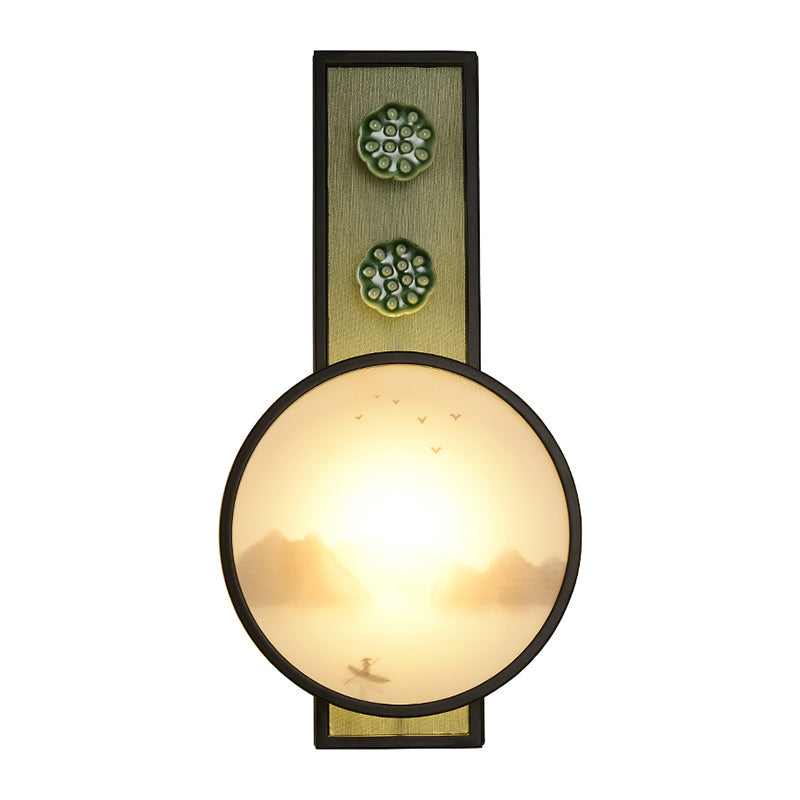 Acrylic Rounded Moon and Lake Mural Lamp Oriental Style LED Black Wall Mounted Lighting Clearhalo 'Wall Lamps & Sconces' 'Wall Lights' Lighting' 1194902