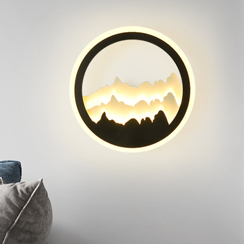 Round Shaped Acrylic Mountain Mural Light Contemporary Style LED Black Wall Mount Light Black Clearhalo 'Wall Lamps & Sconces' 'Wall Lights' Lighting' 1194920