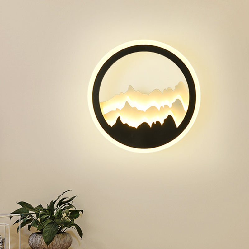 Round Shaped Acrylic Mountain Mural Light Contemporary Style LED Black Wall Mount Light Clearhalo 'Wall Lamps & Sconces' 'Wall Lights' Lighting' 1194921