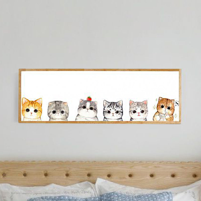 Rectangle Metallic Cute Cat Mural Light Minimal Style LED Wood Wall Mounted Light Fixture Wood Clearhalo 'Wall Lamps & Sconces' 'Wall Lights' Lighting' 1194945