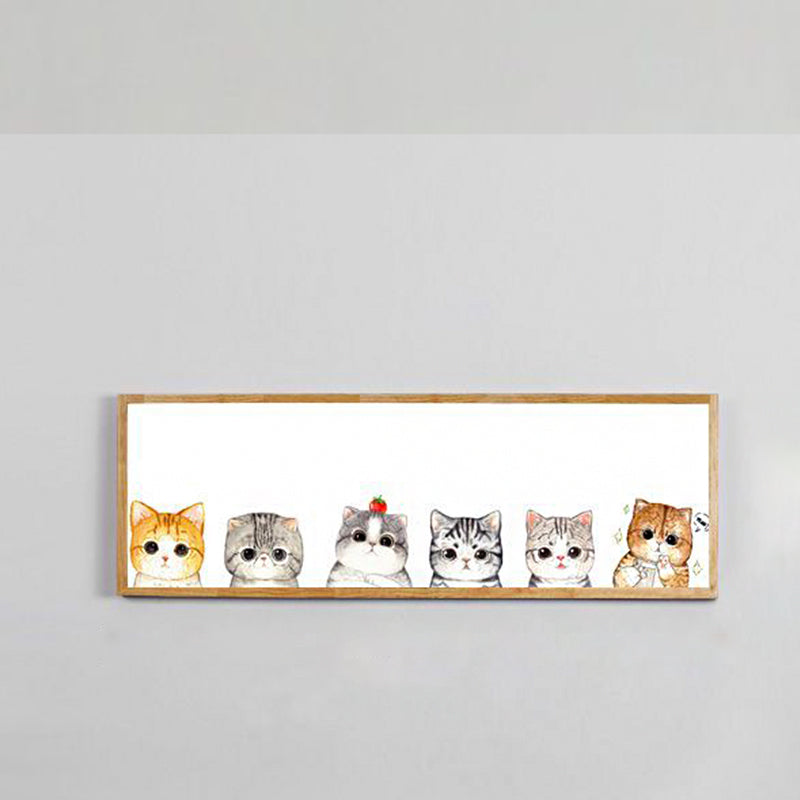 Rectangle Metallic Cute Cat Mural Light Minimal Style LED Wood Wall Mounted Light Fixture Clearhalo 'Wall Lamps & Sconces' 'Wall Lights' Lighting' 1194946