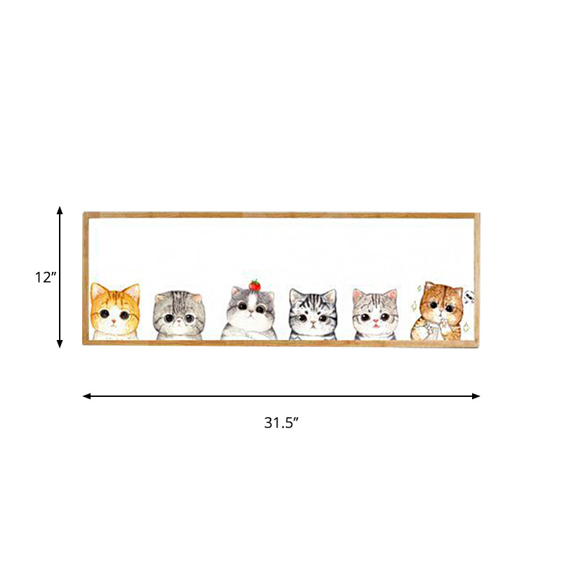 Rectangle Metallic Cute Cat Mural Light Minimal Style LED Wood Wall Mounted Light Fixture Clearhalo 'Wall Lamps & Sconces' 'Wall Lights' Lighting' 1194948