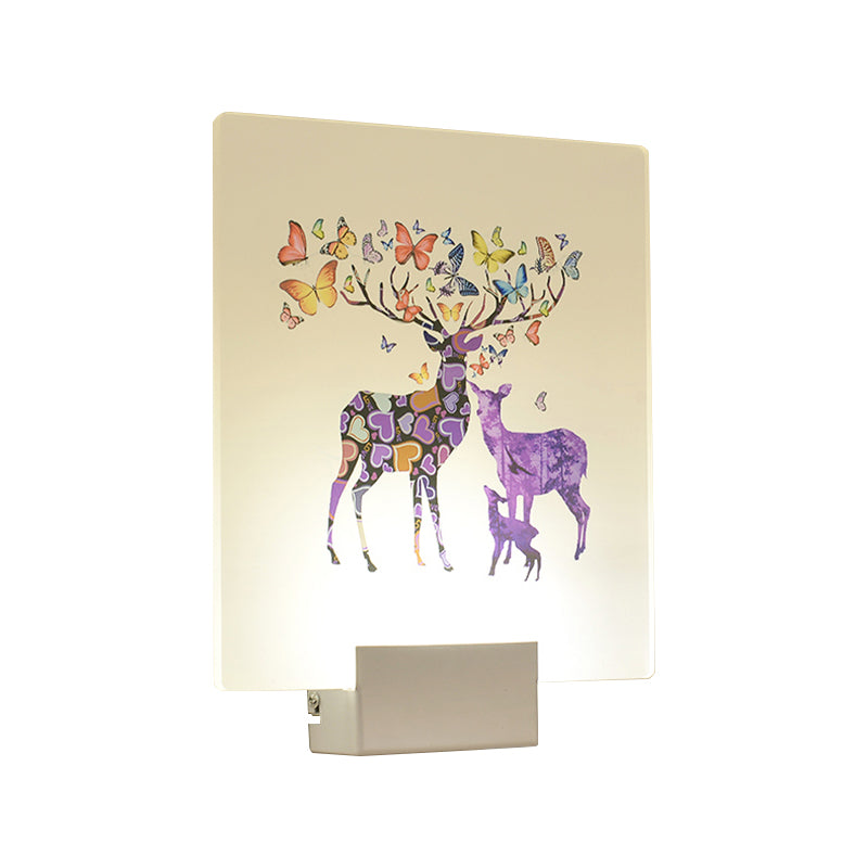 Purple/Pink/Yellow Square Wall Mount Light Simplicity Style LED Acrylic Mural Lamp with Deer/Blossom/Tree Pattern for Guest Room Clearhalo 'Wall Lamps & Sconces' 'Wall Lights' Lighting' 1194961