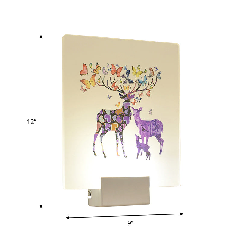 Purple/Pink/Yellow Square Wall Mount Light Simplicity Style LED Acrylic Mural Lamp with Deer/Blossom/Tree Pattern for Guest Room Clearhalo 'Wall Lamps & Sconces' 'Wall Lights' Lighting' 1194962