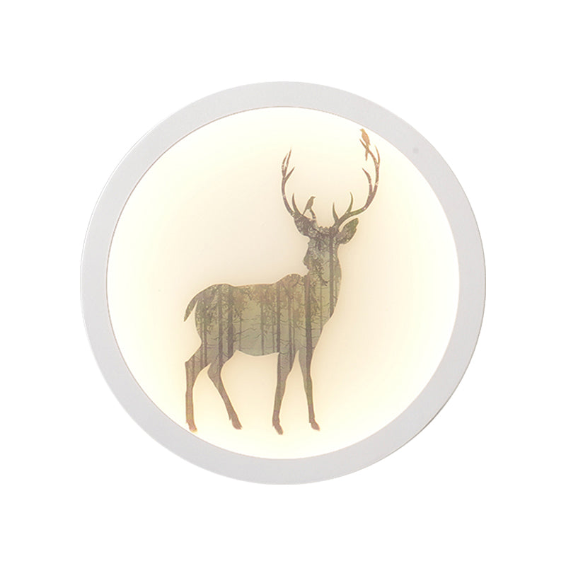 Contemporary Style LED Elk Deer Mural Light Acrylic White Circular Wall Mounted Lighting Clearhalo 'Wall Lamps & Sconces' 'Wall Lights' Lighting' 1194974