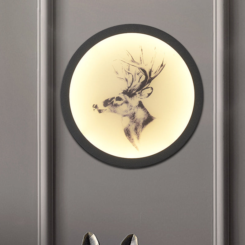 Contemporary Style LED Elk Deer Mural Light Acrylic White Circular Wall Mounted Lighting Clearhalo 'Wall Lamps & Sconces' 'Wall Lights' Lighting' 1194983