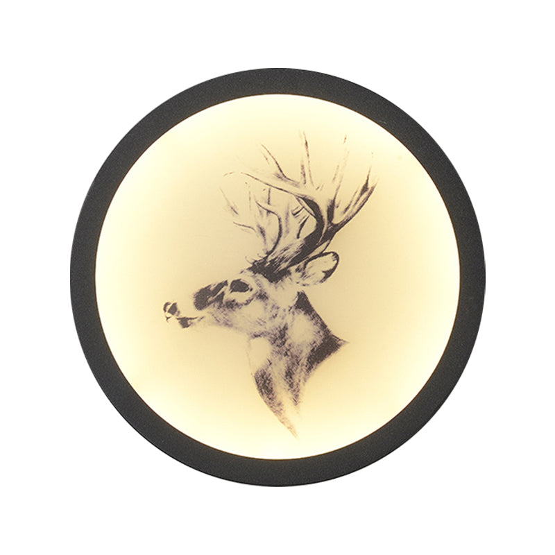 Contemporary Style LED Elk Deer Mural Light Acrylic White Circular Wall Mounted Lighting Clearhalo 'Wall Lamps & Sconces' 'Wall Lights' Lighting' 1194985