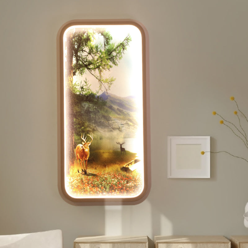 Minimalist Rectangle Shaped Metal Mural Light LED Wall Mount Lamp in Gold with Forest and Deer Pattern Gold Clearhalo 'Wall Lamps & Sconces' 'Wall Lights' Lighting' 1195040