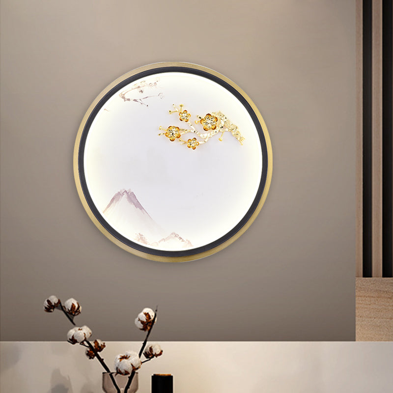 Metallic Rounded Plum Blossom Wall Lighting Oriental LED Mural Lamp in Gold for Hallway Gold Clearhalo 'Wall Lamps & Sconces' 'Wall Lights' Lighting' 1195048