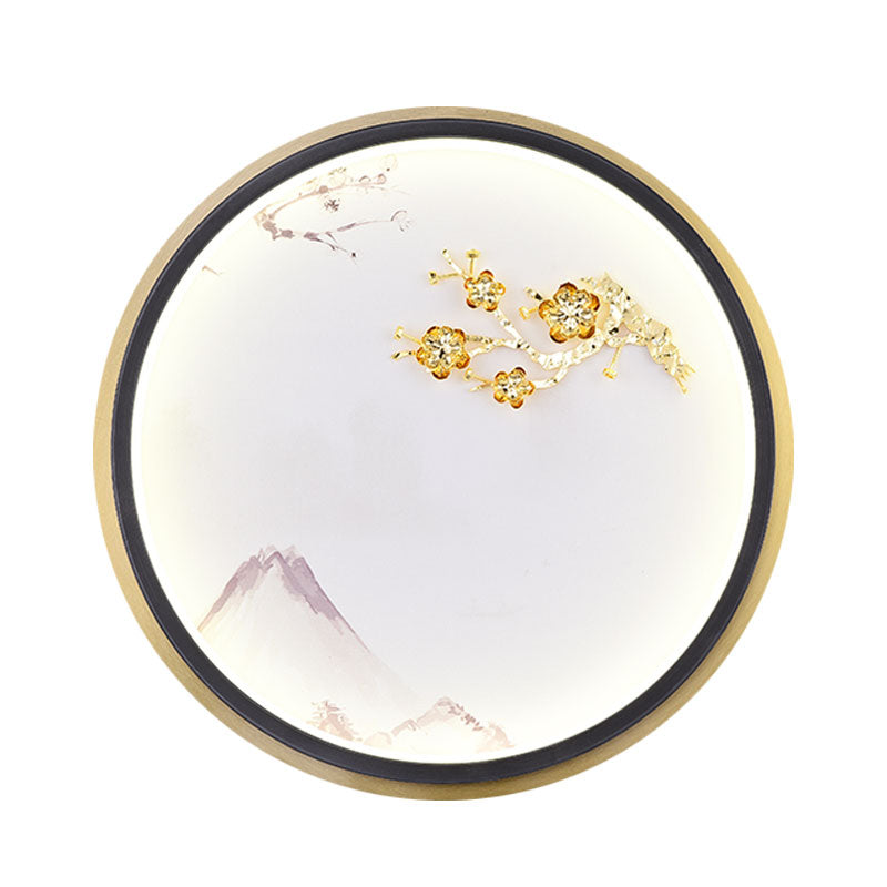 Metallic Rounded Plum Blossom Wall Lighting Oriental LED Mural Lamp in Gold for Hallway Clearhalo 'Wall Lamps & Sconces' 'Wall Lights' Lighting' 1195050