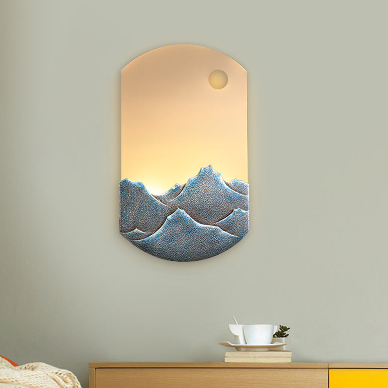 Silver/Brown Oval Wall Mural Light Chinese Style LED Acrylic Wall Mounted Lighting with Mountain Pattern for Bedroom Clearhalo 'Wall Lamps & Sconces' 'Wall Lights' Lighting' 1195083