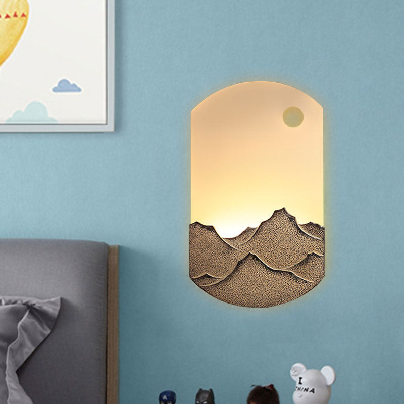 Silver/Brown Oval Wall Mural Light Chinese Style LED Acrylic Wall Mounted Lighting with Mountain Pattern for Bedroom Clearhalo 'Wall Lamps & Sconces' 'Wall Lights' Lighting' 1195088