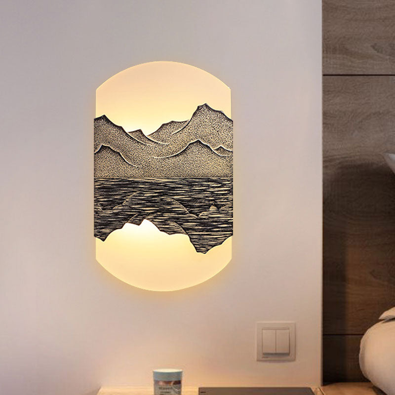 Fan/Oval Corridor Mountain Wall Mural Light Acrylic LED Oriental Style Wall Mount Light Fixture in Silver/Brown Clearhalo 'Wall Lamps & Sconces' 'Wall Lights' Lighting' 1195095