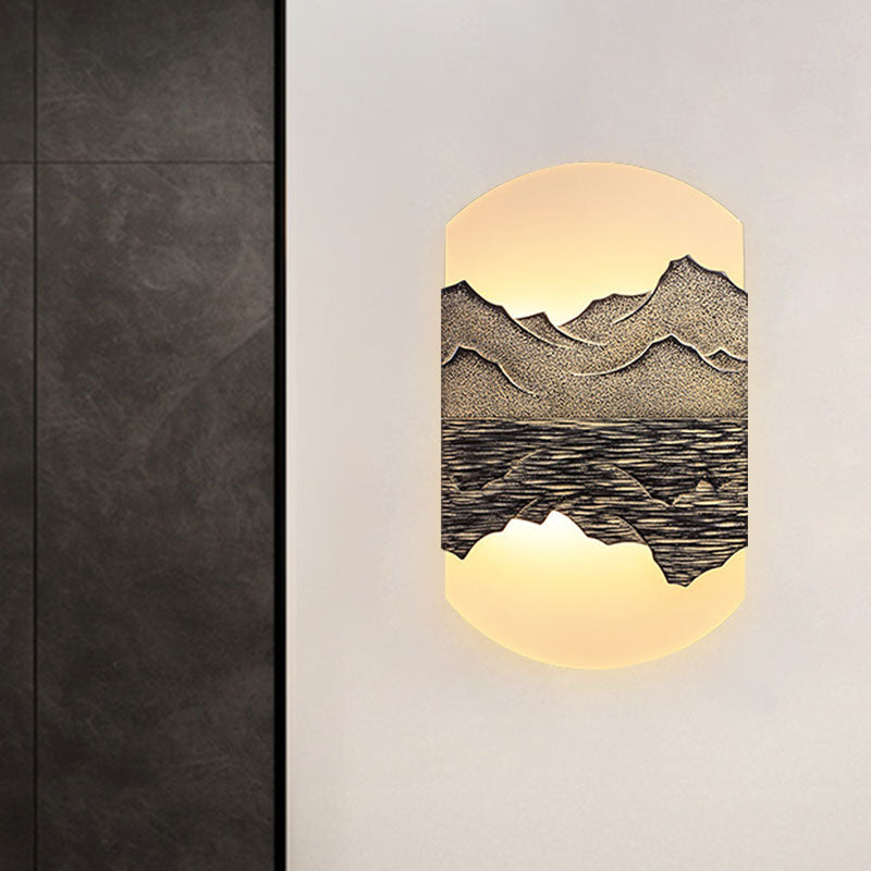 Fan/Oval Corridor Mountain Wall Mural Light Acrylic LED Oriental Style Wall Mount Light Fixture in Silver/Brown Clearhalo 'Wall Lamps & Sconces' 'Wall Lights' Lighting' 1195096