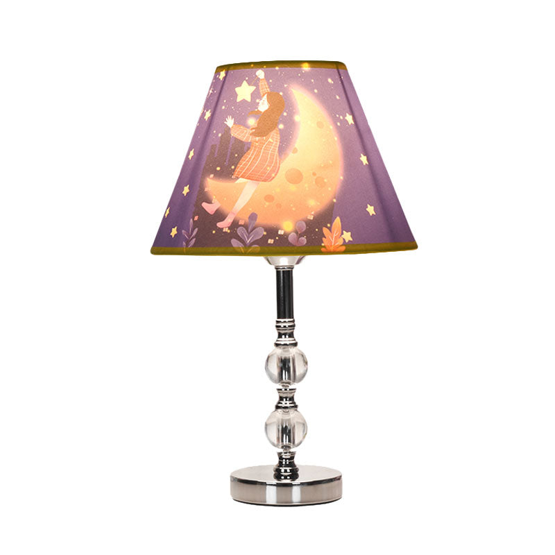 Blue Barrel Shade Table Light Cartoon 1 Bulb Fabric Desk Lamp with Girl and Starry Sky Pattern Clearhalo 'Lamps' 'Table Lamps' Lighting' 1195225