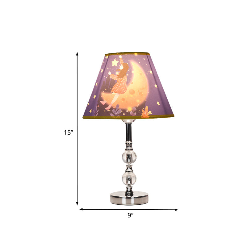 Blue Barrel Shade Table Light Cartoon 1 Bulb Fabric Desk Lamp with Girl and Starry Sky Pattern Clearhalo 'Lamps' 'Table Lamps' Lighting' 1195226