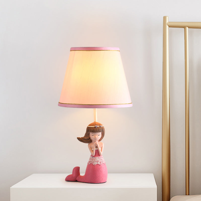 Cartoon Single Desk Light with Barrel Shade Fabric Pink Finish Girl Night Table Lamp Pink Clearhalo 'Lamps' 'Table Lamps' Lighting' 1195227