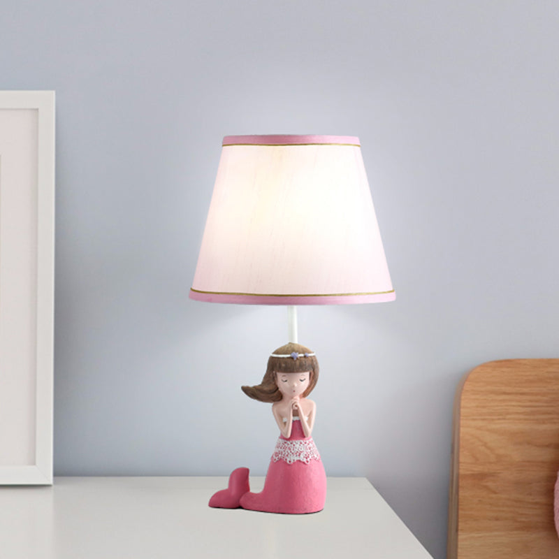 Cartoon Single Desk Light with Barrel Shade Fabric Pink Finish Girl Night Table Lamp Clearhalo 'Lamps' 'Table Lamps' Lighting' 1195228