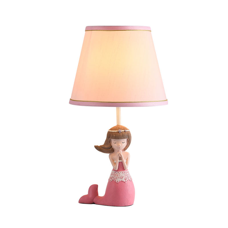 Cartoon Single Desk Light with Barrel Shade Fabric Pink Finish Girl Night Table Lamp Clearhalo 'Lamps' 'Table Lamps' Lighting' 1195229