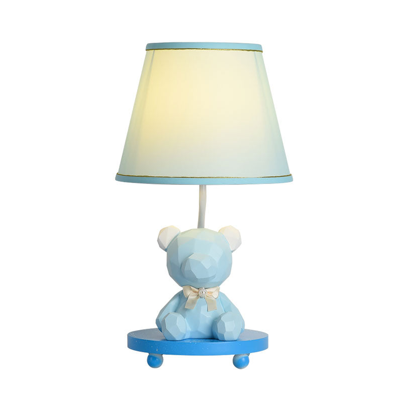 Barrel Shade Bedside Table Lamp Fabric 1 Bulb Cartoon Bear Nightstand Lighting in Blue/Pink Clearhalo 'Lamps' 'Table Lamps' Lighting' 1195232