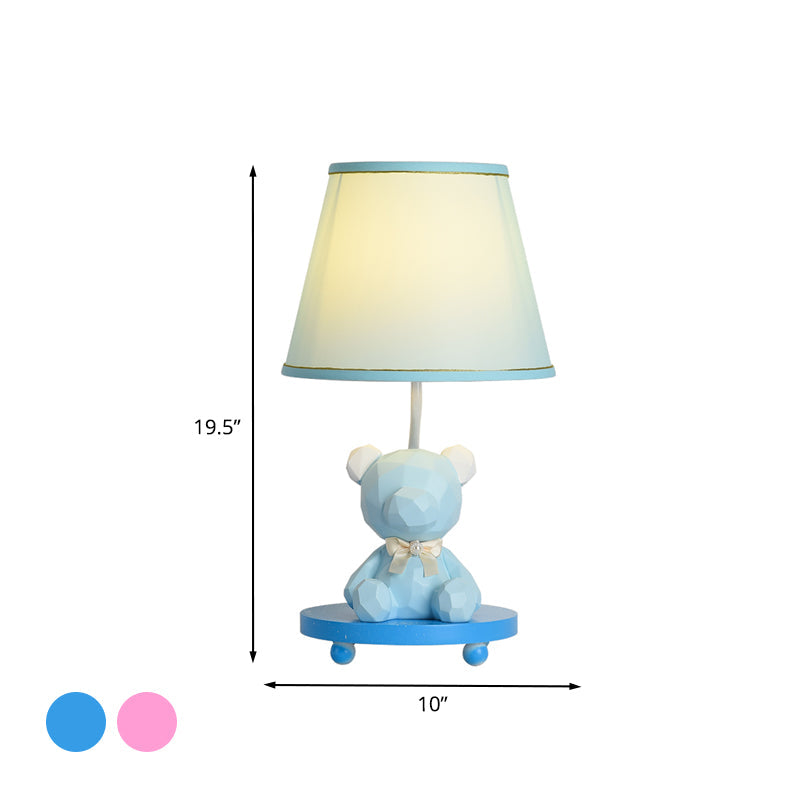 Barrel Shade Bedside Table Lamp Fabric 1 Bulb Cartoon Bear Nightstand Lighting in Blue/Pink Clearhalo 'Lamps' 'Table Lamps' Lighting' 1195234