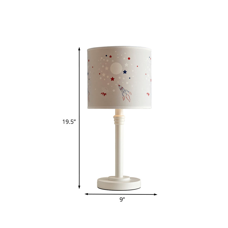 Cartoon Cylinder Shade Table Light Patterned Fabric 1 Light Study Room Reading Book Lamp in White Clearhalo 'Lamps' 'Table Lamps' Lighting' 1195246