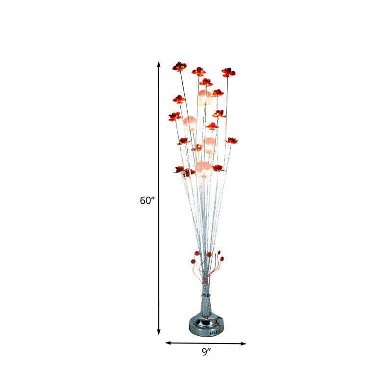 Aluminum Wire Red Floor Light Flower Farmhouse LED Standing Floor Lamp for Living Room Clearhalo 'Floor Lamps' 'Lamps' Lighting' 1195302