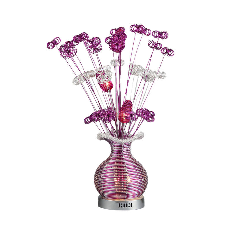 Art Deco Plant and Vase Nightstand Light Aluminum Wire LED Night Table Lamp in Purple Clearhalo 'Lamps' 'Table Lamps' Lighting' 1195317