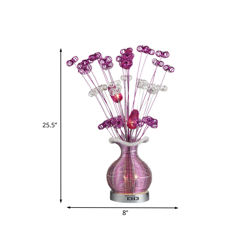 Art Deco Plant and Vase Nightstand Light Aluminum Wire LED Night Table Lamp in Purple Clearhalo 'Lamps' 'Table Lamps' Lighting' 1195318