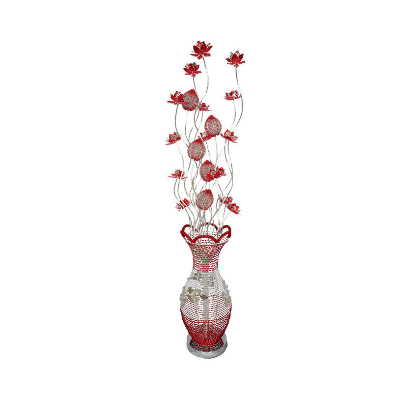 LED Vase Shape Floor Lamp Decorative Red Metallic Standing Light with Flower Design Clearhalo 'Floor Lamps' 'Lamps' Lighting' 1195321