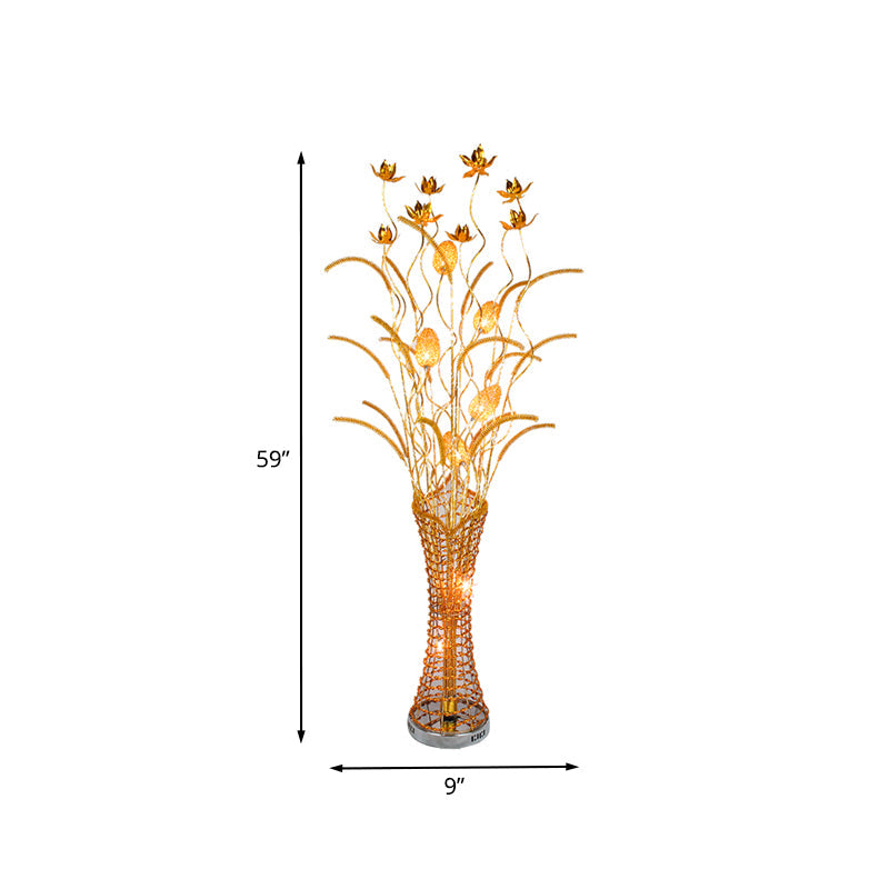 Art Decor Tower-Like Standing Lamp Metal LED Floor Reading Light with Blossom Design in Gold Clearhalo 'Floor Lamps' 'Lamps' Lighting' 1195358